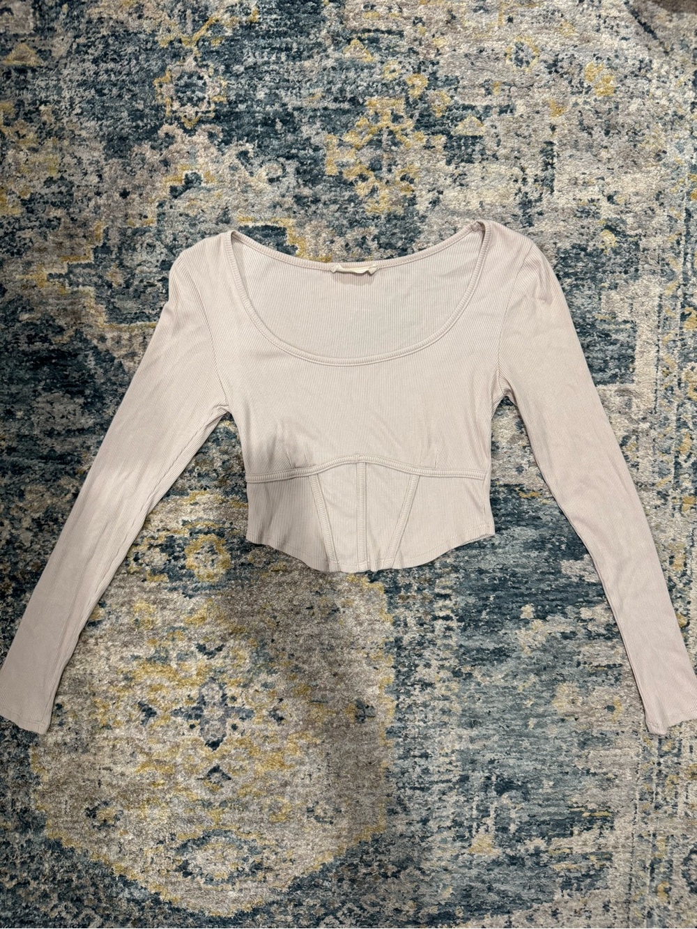 Altar’d state Long Sleeve Scoop Neck Crop Top in Light Beige